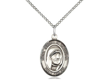 Sterling Silver Blessed Teresa of Calcutta patron saint medal necklace 3/4 inch by 1/2 inch with 18 inch chain by Bliss