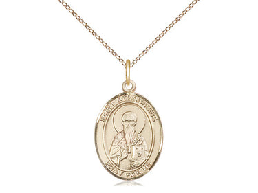 14kt Gold Filled St. Athanasius Patron Saint Medal Necklace - 3/4 x 1/2 inch on 18 inch chain - Bliss USA