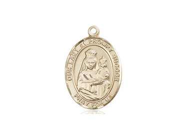 14kt Solid Gold Our Lady of Prompt Succor Medal Pendant 3/4 x 1/2 inch by Bliss Manufacturing