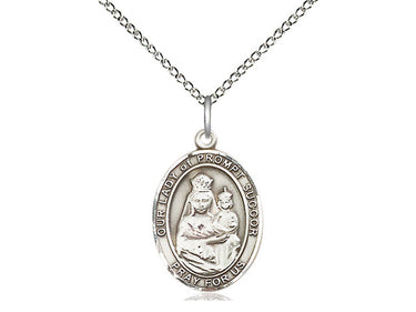 Sterling silver Our Lady of Prompt Succor pendant necklace, 3/4x1/2 inch medal on 18 inch curb chain, handmade by Bliss Manufacturing USA