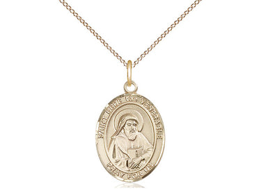 14kt Gold Filled St. Bede the Venerable Medal Necklace 3/4 x 1/2 inches 18 inch Chain Bliss USA