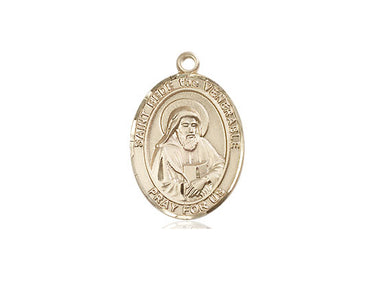 14kt Solid Gold St. Bede the Venerable Medium Patron Saint Medal Pendant 3/4 x 1/2 inches by Bliss