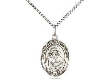Sterling Silver St. Bede the Venerable Medium Patron Saint Medal Necklace 3/4 x 1/2 inches on 18 inch chain by Bliss
