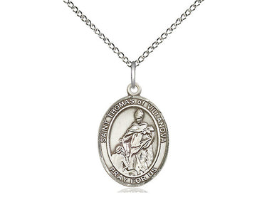 Sterling silver St. Thomas of Villanova patron saint medal necklace with 18 inch chain by Bliss Manufacturing