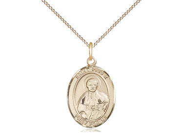 14kt Gold Filled St. Pius X patron saint medal necklace with 18 inch chain, handcrafted by Bliss Manufacturing