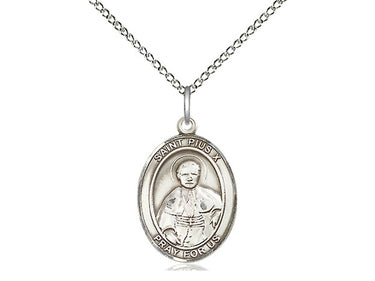 Sterling Silver St. Pius X patron saint medal necklace with 18 inch chain, handcrafted by Bliss Manufacturing