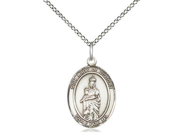 Sterling Silver Our Lady of Victory Medal Necklace 3/4x1/2 inch pendant on 18 inch chain by Bliss Manufacturing