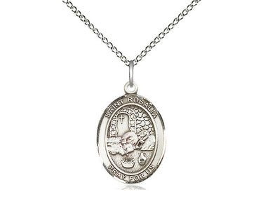 Sterling Silver St. Rosalia Patron Saint Medal Necklace 3/4 x 1/2 inch on 18 inch chain by Bliss Manufacturing