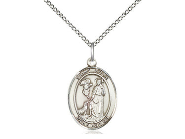 Sterling Silver St. Roch Catholic patron saint medal necklace 3/4 inch pendant 18 inch chain Bliss