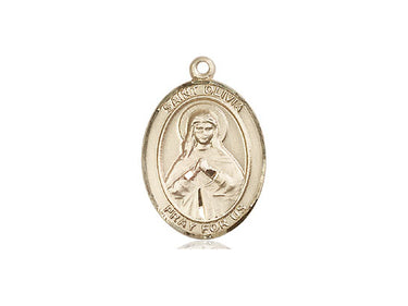 14kt Solid Gold St. Olivia patron saint medal pendant 3/4 x 1/2 inches handcrafted by Bliss Manufacturing