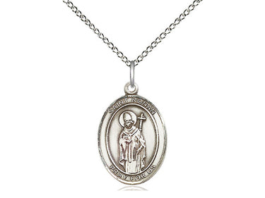 Sterling Silver St. Ronan Patron Saint Medal Necklace 3/4 x 1/2 inch with 18 inch Chain by Bliss