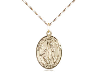 Gold Filled St. Anthony of Egypt patron saint medal necklace, 3/4 x 1/2 inch medium pendant with 18 inch chain, handcrafted by Bliss Manufacturing