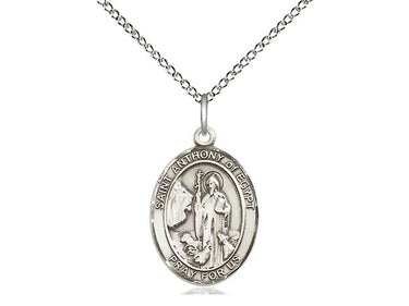 Sterling Silver St. Anthony of Egypt patron saint medal necklace, 3/4 x 1/2 inch medium pendant with 18 inch chain, handcrafted by Bliss Manufacturing