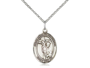 Sterling silver St. Paul of the Cross patron saint medal necklace, 3/4 x 1/2 inch with 18 inch chain, handcrafted by Bliss Manufacturing USA