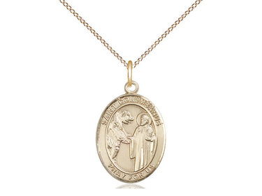 14kt gold filled St. Columbanus patron saint medal necklace, 3/4 by 1/2 inch medal on 18 inch chain, handcrafted in USA by Bliss Manufacturing