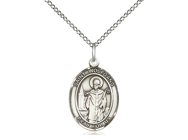 Sterling Silver St. Wolfgang Patron Saint Medal Necklace 3/4 x 1/2 inch with 18 inch chain handmade by Bliss Manufacturing USA
