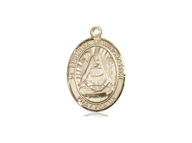 14kt Solid Gold St. Edburga of Winchester Catholic patron saint medal pendant, 3/4 inch medium size, handcrafted by Bliss USA
