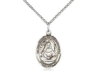 Sterling Silver St. Edburga of Winchester Medium Patron Saint Medal Necklace 3/4 x 1/2 with 18 Inch Chain by Bliss