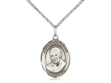 Sterling Silver St. Luigi Orione medium patron saint medal necklace 3/4 x 1/2 inch on 18 inch chain by Bliss