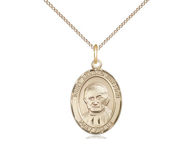 Gold Filled St. Arnold Janssen patron saint medal necklace, 3/4 x 1/2 inch medium pendant on 18 inch gold filled curb chain, handcrafted by Bliss