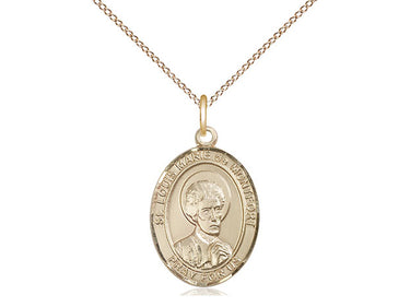 14kt Gold Filled St. Louis Marie de Montfort Catholic Patron Saint Medal Necklace 3/4 x 1/2 inch 18 inch chain Bliss USA