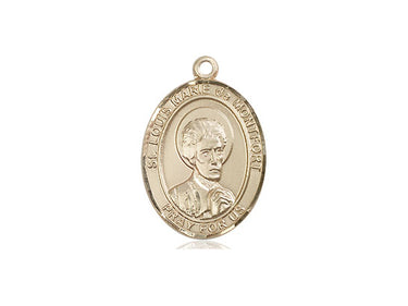 14kt solid gold St. Louis Marie De Montfort patron saint medal pendant, 3/4 x 1/2 inches, handcrafted by Bliss Manufacturing