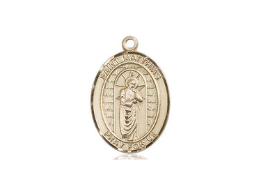 14kt solid gold St. Matthias the Apostle medal pendant 3/4 x 1/2 inch handcrafted by Bliss Manufacturing