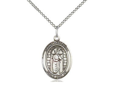 Sterling silver St. Matthias the Apostle patron saint medal necklace with 18 inch chain by Bliss Manufacturing