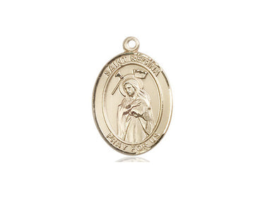 14kt solid gold St. Regina patron saint medal pendant 3/4 x 1/2 inch handcrafted by Bliss Manufacturing