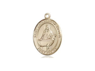 14kt solid gold St. Catherine of Sweden patron saint medal pendant, 3/4 x 1/2 inches, handcrafted by Bliss USA