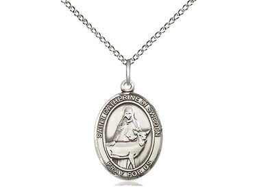 Sterling Silver St. Catherine of Sweden patron saint medal necklace, 3/4 x 1/2 inch pendant, 18 inch chain, handcrafted by Bliss Manufacturing USA