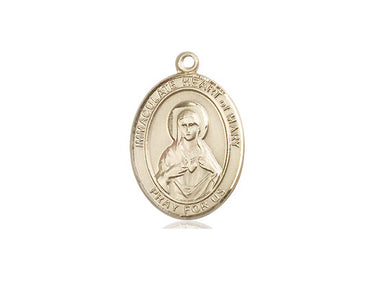 14kt solid gold Immaculate Heart of Mary medal pendant 3/4 x 1/2 inch handcrafted by Bliss USA