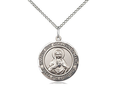 Sterling silver Immaculate Heart of Mary medal necklace with 3/4 inch pendant on 18 inch curb chain by Bliss