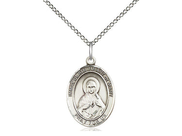 Sterling silver Immaculate Heart of Mary medal necklace, 3/4 inch medium pendant on 18 inch chain, handcrafted by Bliss Manufacturing USA