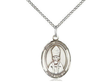 Sterling silver St. Anselm of Canterbury patron saint medal necklace with 3/4 inch pendant on 18 inch chain by Bliss