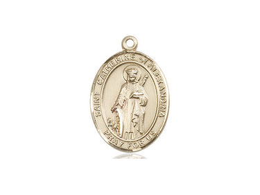 14kt solid gold St. Catherine of Alexandria medal pendant, 3/4 x 1/2 inches, handcrafted by Bliss Manufacturing