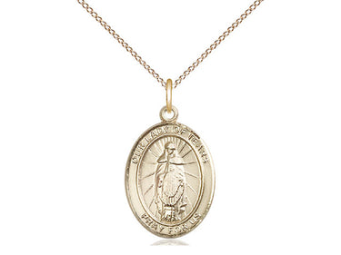 Gold filled Our Lady of Tears Catholic medal necklace 3/4 x 1/2 inch pendant 18 inch chain Bliss
