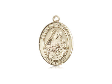14kt Solid Gold Our Lady of Grapes Medal Pendant 3/4 x 1/2 inch by Bliss Manufacturing