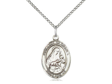 Sterling Silver Our Lady of Grapes Catholic Medal Necklace 3/4 x 1/2 inch with 18 inch Chain by Bliss