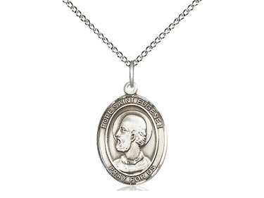Sterling silver Pope St. Eugene I medal necklace 3/4x1/2 inch with 18 inch chain by Bliss Manufacturing