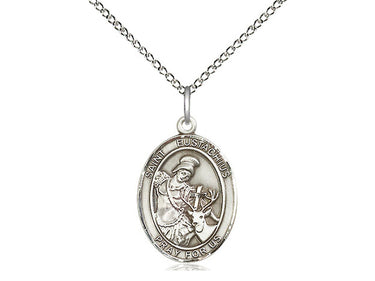 Sterling Silver St. Eustachius Medium Patron Saint Medal Necklace 3/4 x 1/2 inch on 18 inch Chain by Bliss