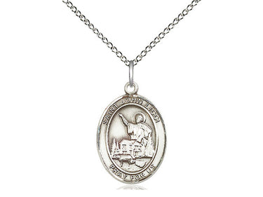 Sterling silver St. John Licci patron saint medal necklace 3/4 inch by 1/2 inch on 18 inch chain by Bliss