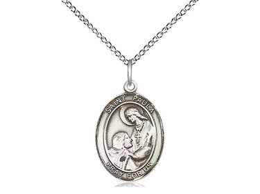Sterling silver St. Paula patron saint medal necklace, 3/4 x 1/2 inch with 18 inch chain, handcrafted by Bliss Manufacturing USA