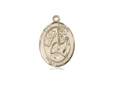 14kt Solid Gold St. Edwin Medal Pendant 3/4 x 1/2 inch - Handcrafted Catholic Religious Jewelry by Bliss Manufacturing USA