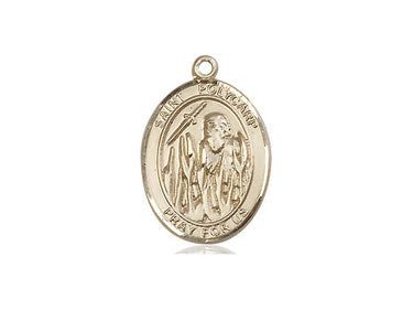 14kt solid gold St. Polycarp of Smyrna medal pendant, 3/4 inch x 1/2 inch, handcrafted by Bliss Manufacturing USA