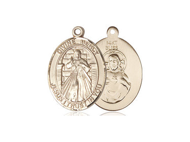 14kt solid gold Divine Mercy medal pendant with Jesus image, handcrafted by Bliss Manufacturing USA