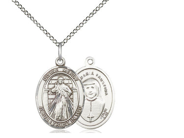 Sterling Silver Medium Divine Mercy Medal Necklace 3/4 x 1/2 pendant with 18 inch chain by Bliss