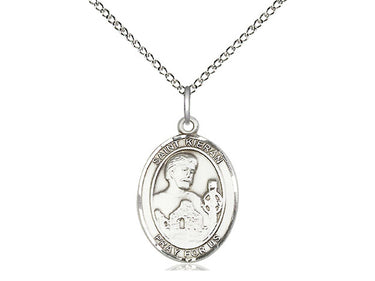Sterling Silver St. Kieran patron saint medal necklace 3/4 x 1/2 inch with 18 inch chain by Bliss