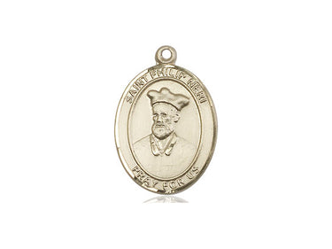 14kt solid gold St. Philip Neri medal pendant, 3/4 inch x 1/2 inch, handcrafted by Bliss Manufacturing USA