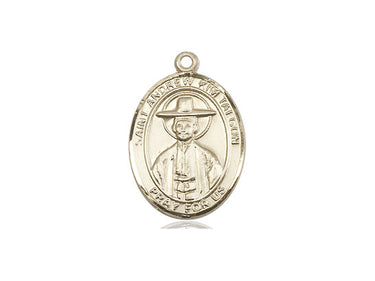 14kt solid gold St. Andrew Kim Taegon patron saint medal pendant 3/4 x 1/2 inch handmade by Bliss